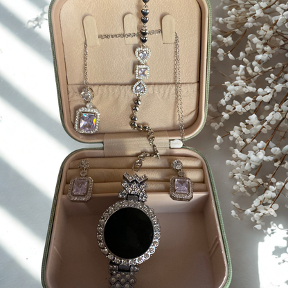 Silver Black Crystal LED Watch & Jewellery Gift Set for Women