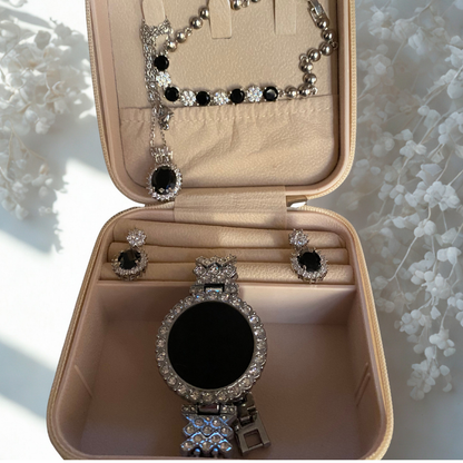 Silver Black Crystal LED Watch & Jewellery Gift Set for Women