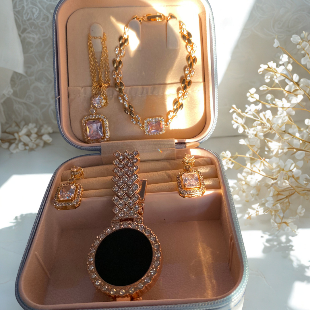 Silver Black Crystal LED Watch & Jewellery Gift Set for Women