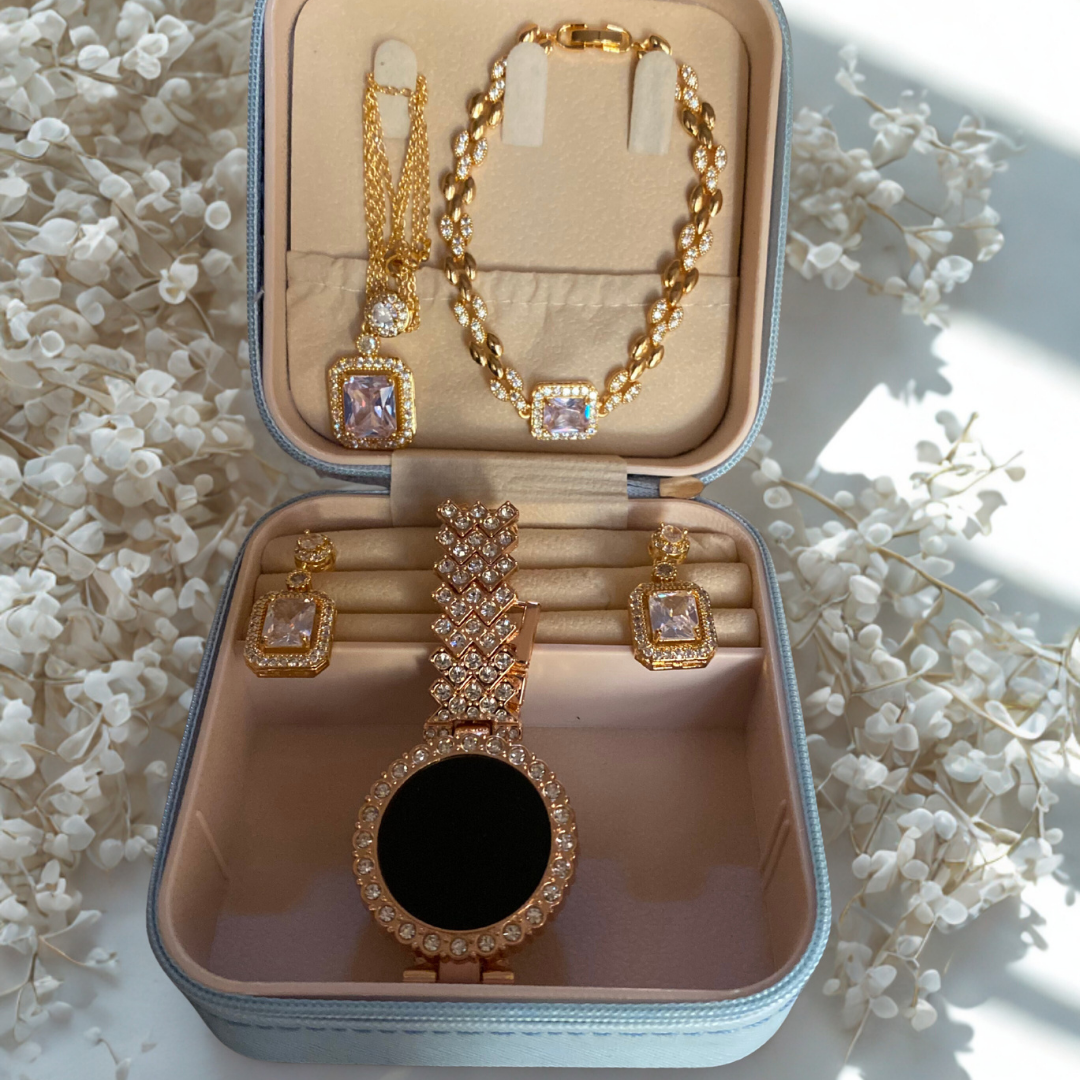 Silver Black Crystal LED Watch & Jewellery Gift Set for Women