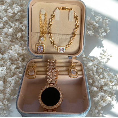 Silver Black Crystal LED Watch & Jewellery Gift Set for Women