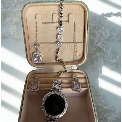 Silver Black Crystal LED Watch & Jewellery Gift Set for Women