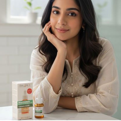 Calm & Clear - 15% Niacinamide serum benefits: targets blemishes, reduces redness, minimizes pores