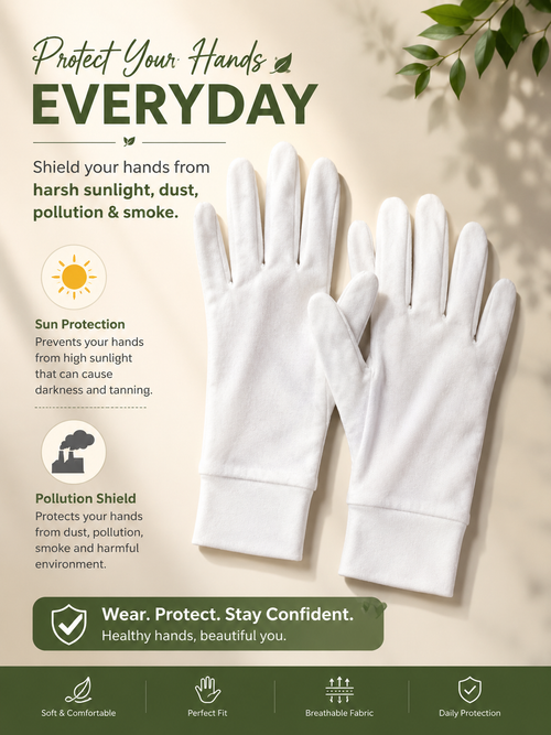 Sun Protection Gloves – Anti-Tanning, Dust & UV Shield | Free Size | Black & White