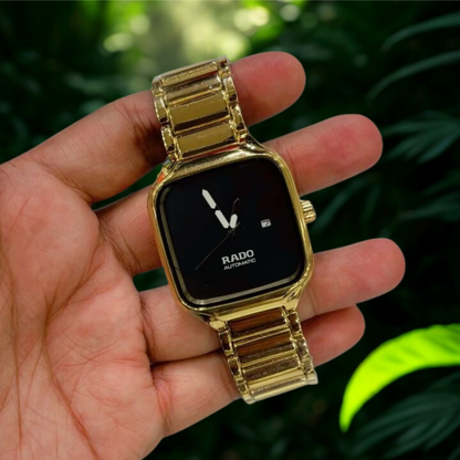 Rado Automatic Square Dial Watch – Premium Unisex Luxury Timepiece | Silver, Black & Gold
