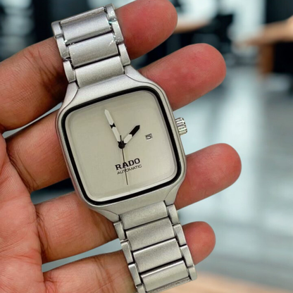 Rado Automatic Square Dial Watch – Premium Unisex Luxury Timepiece | Silver, Black & Gold