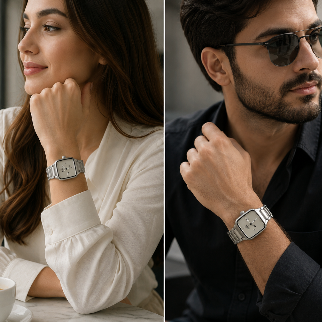 Rado Automatic Square Dial Watch – Premium Unisex Luxury Timepiece | Silver, Black & Gold